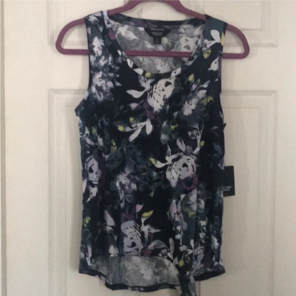 NWT - Simply Vera Vera Wang side-tie print Tanktop (Floral Pattern, XS Petite)